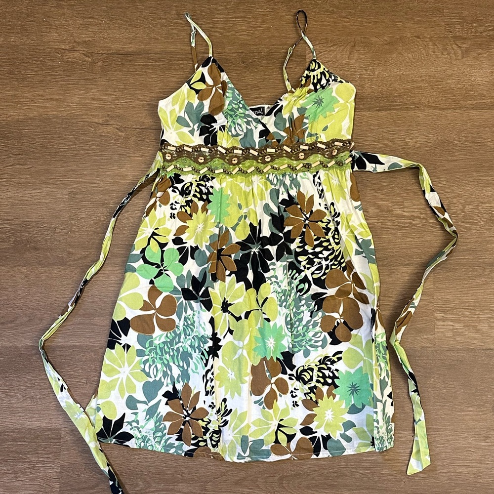 Vintage Wet Seal green/white/brown floral sundress
